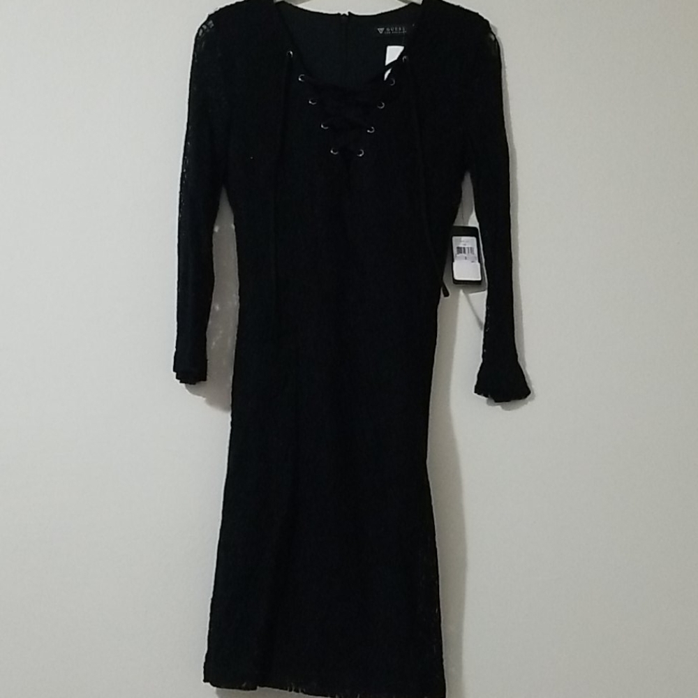Guess Lace-Up Lace Overlay Dress